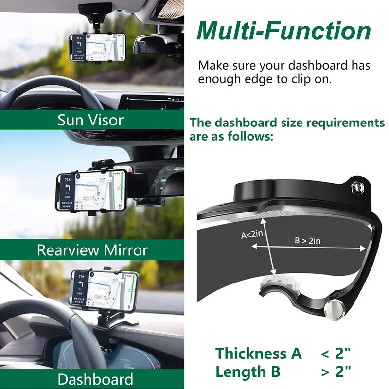 Universal Rotating Car Phone Holder Secure Dashboard Clip & GPS Navigation Mount