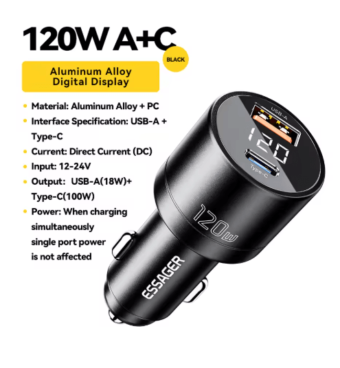 Essager 120W PD Car Charger QC 4.0 & PD 3.0 Fast USB C Adapter