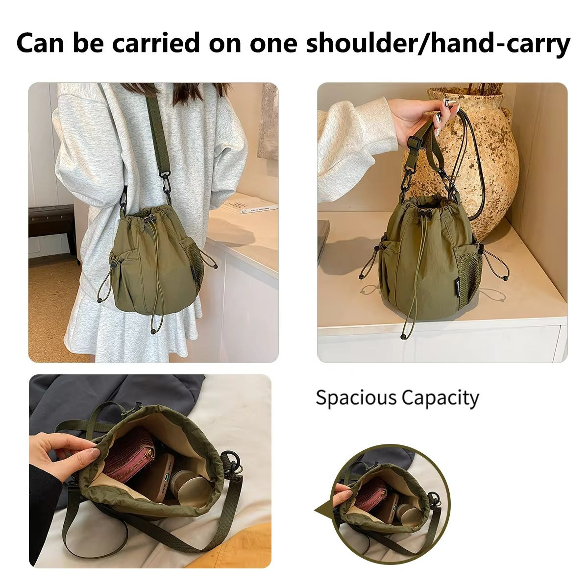 K-Style Niche Lightweight Nylon Drawstring Crossbody Bag