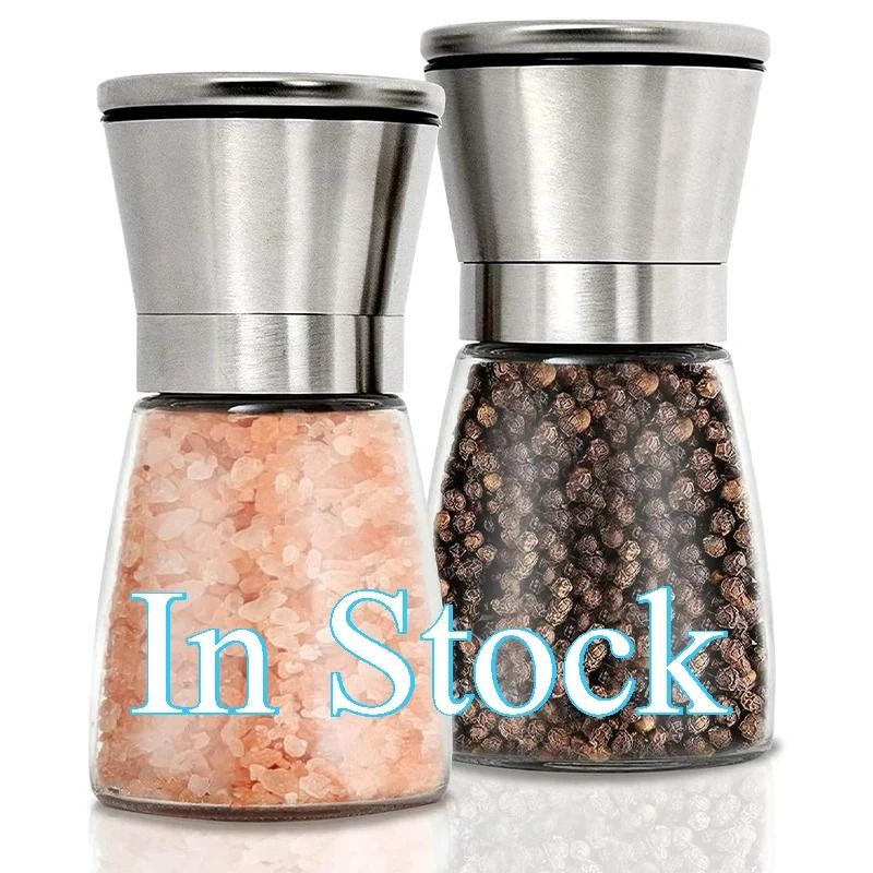 Salt and Pepper Grinder Set with Adjustable Coarseness Glass Body