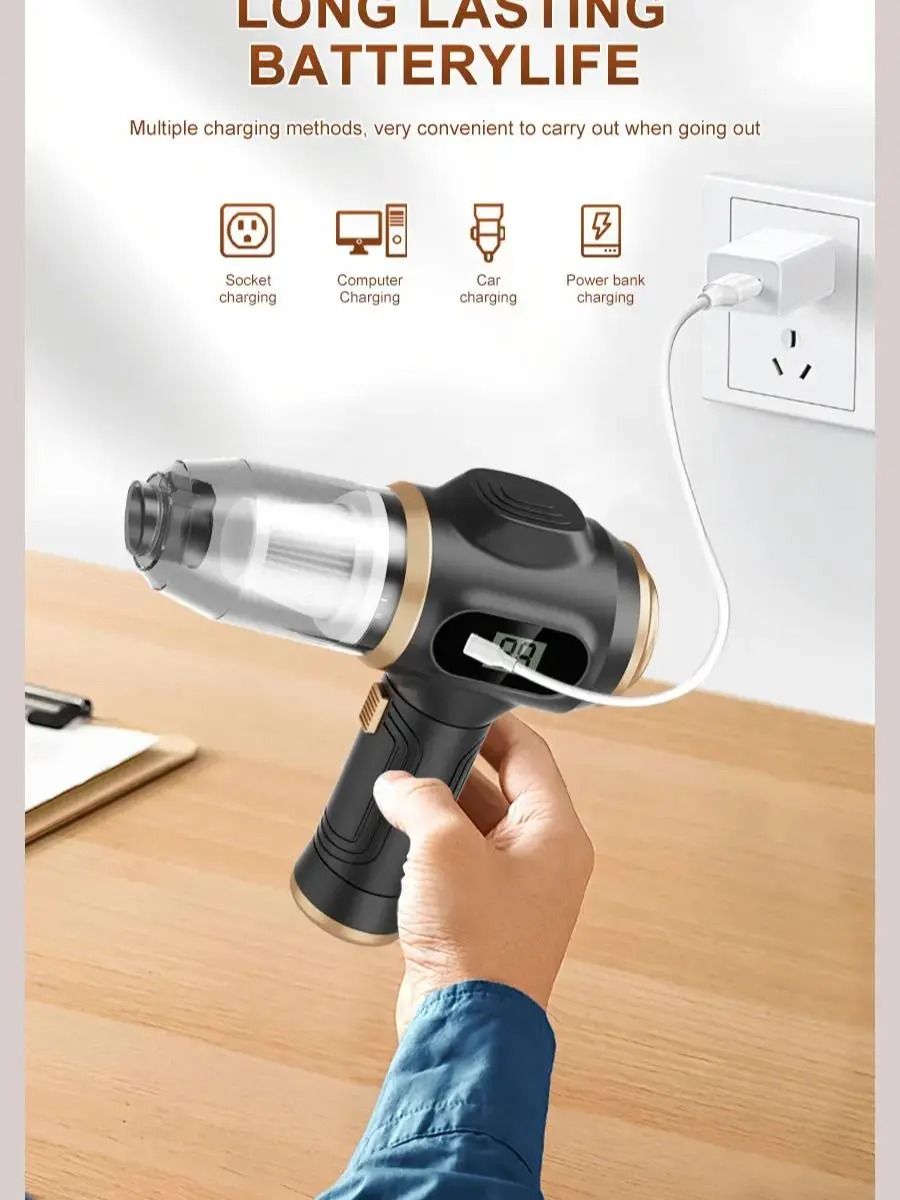 2-in-1 Digital Air Duster & Vacuum | Cordless Handheld Electronics Cleaner | Executive Office Detailing System