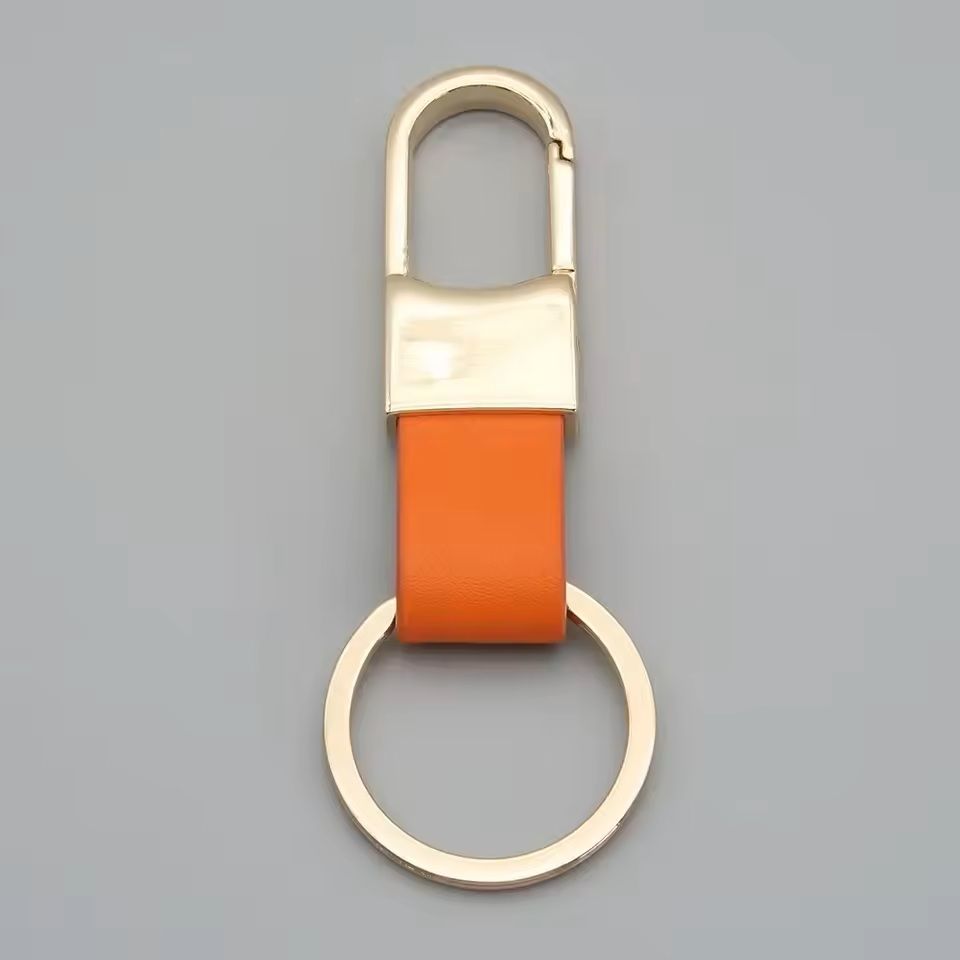 Custom Logo Leather & Metal Carabiner Keychain with Double Rings