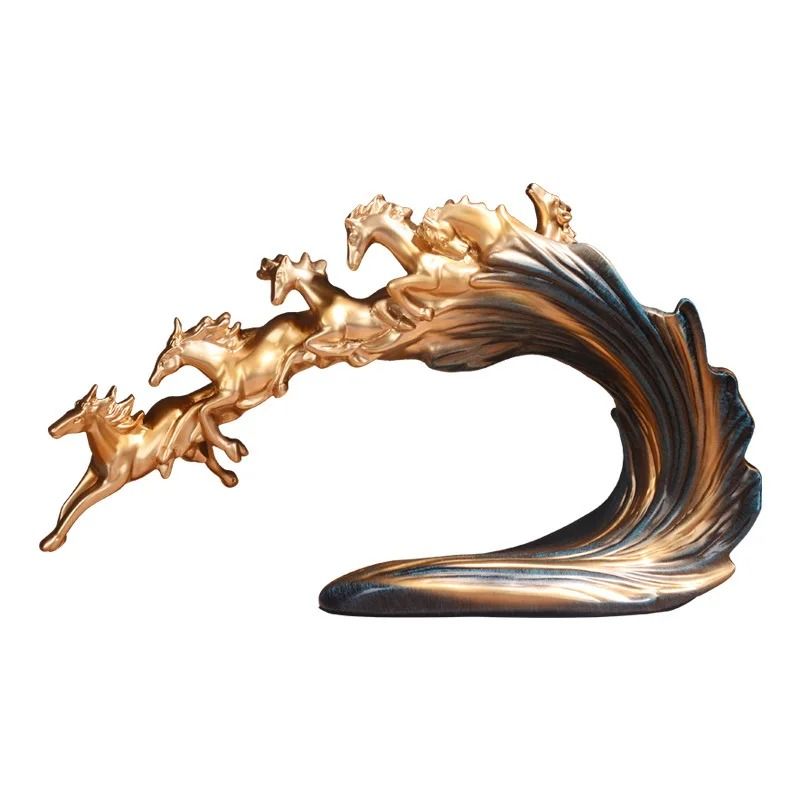 Golden Horse Statue Luxury Resin Herd Sculpture Desk and Home Decor