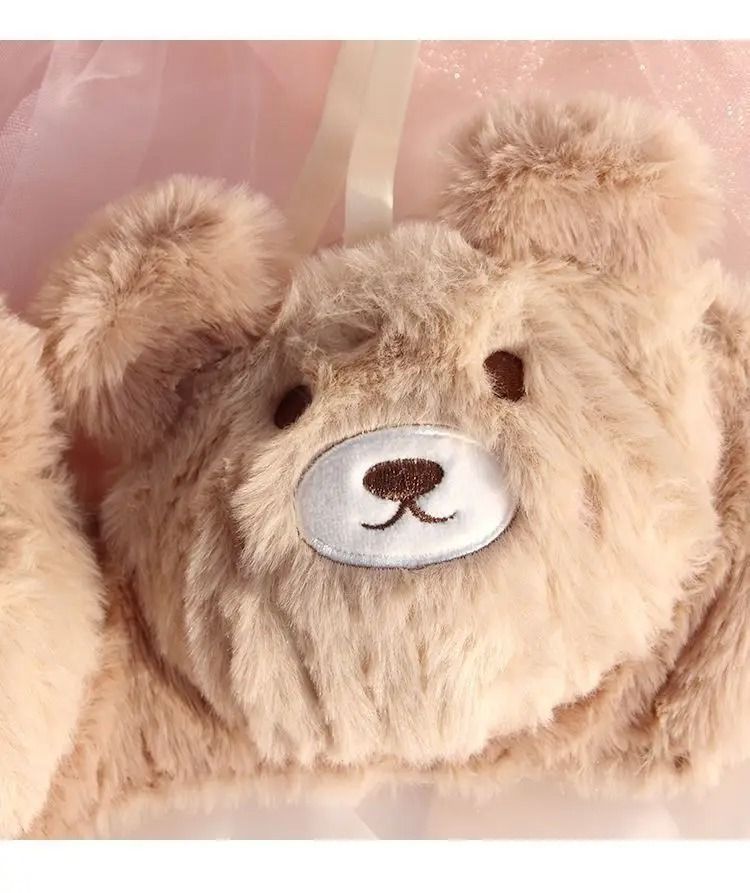 Cute Japanese Style Plush Winter Bra with Rabbit and Bear