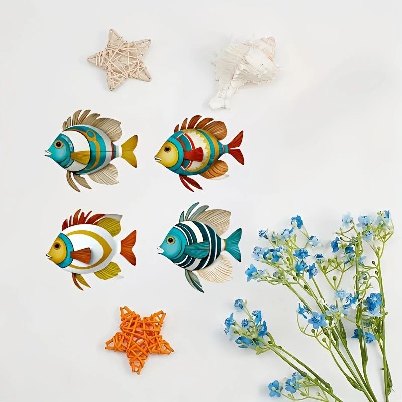 Colorful Tropical Fish Wooden Wall Art Nautical Decor Set