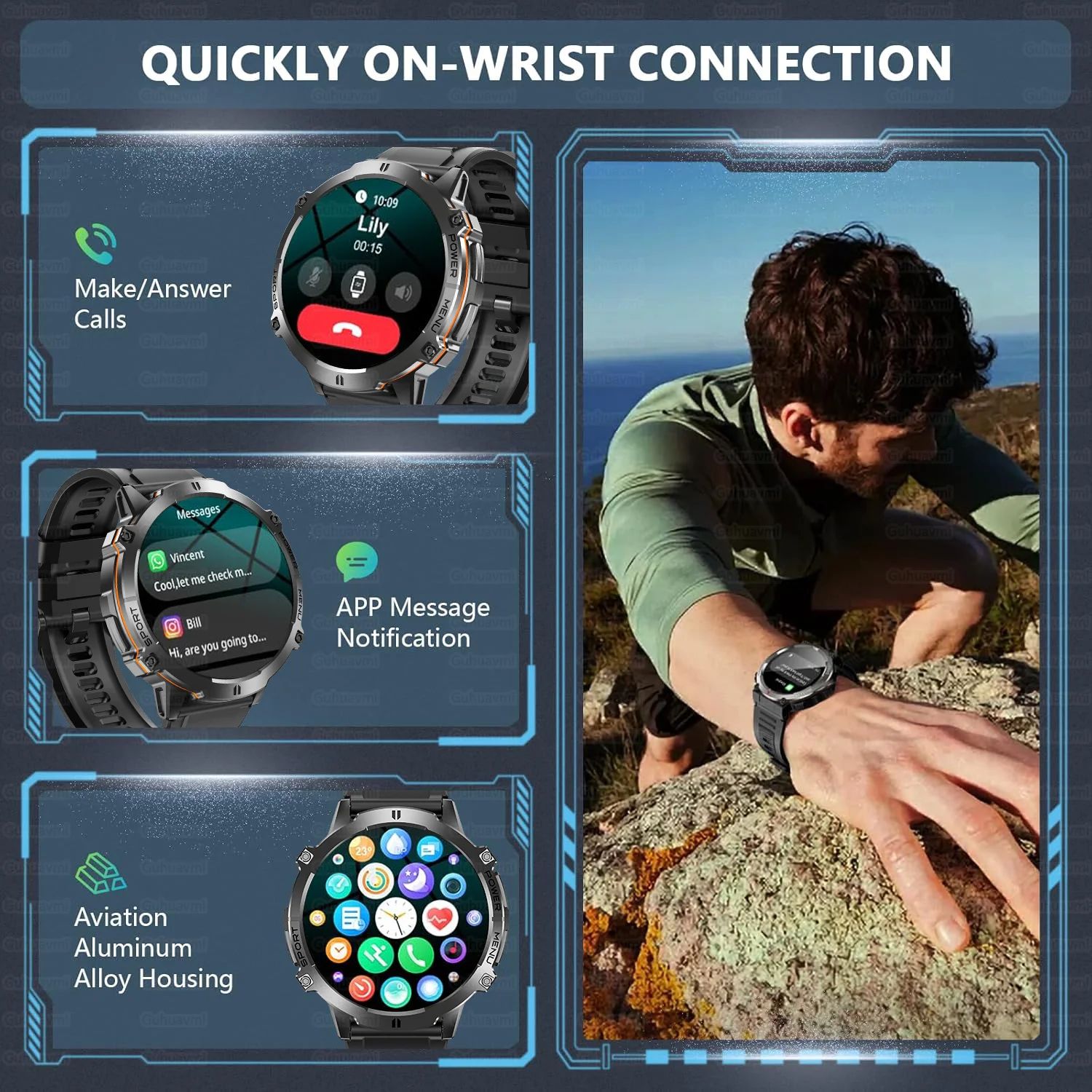 Rugged Military Grade Smartwatch with GPS, AMOLED Display & 10ATM Waterproof Power