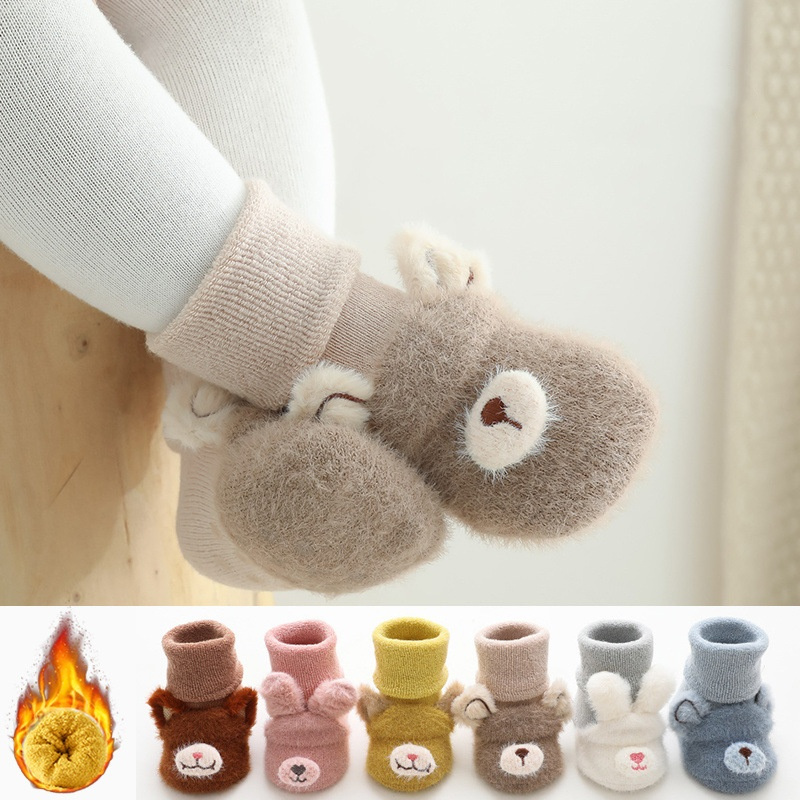 Cute Cartoon Infant Socks, Terry Soft Anti Slip Winter Baby Socks For Girls Boys