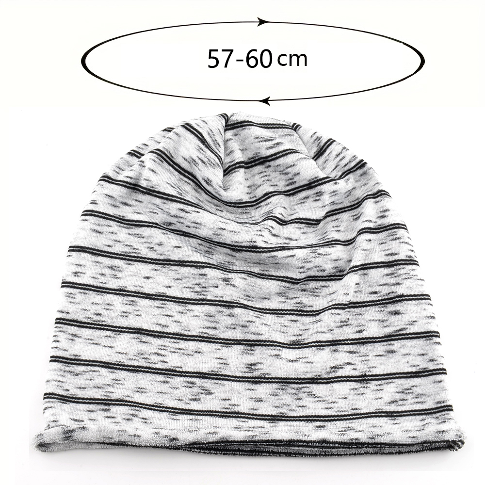 Highly Elastic Striped Slouch Beanie Hat, Single Layer Knitted for Men Women, Large Head Size Chemo Bonnet