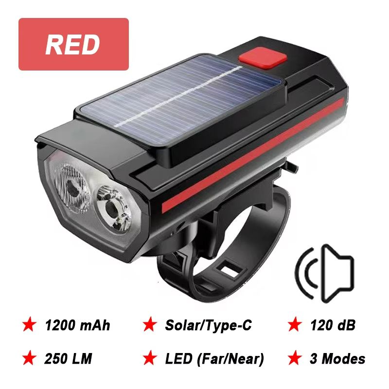 4000mAh Solar Bike Light – 2000LM Rechargeable Bicycle Front Light with Zoom Beam & COB Red Side Lamp