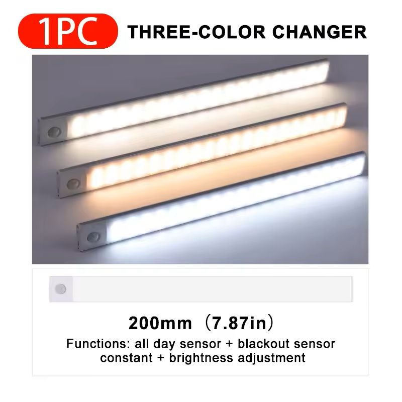 USB-Rechargeable 3-Color Sensor Car Light Bar Automatic Induction LED Lamp for Trunk, Floor & Interior