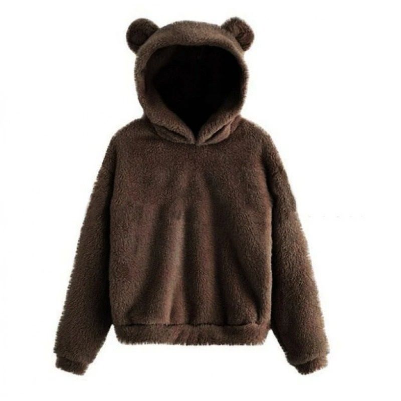 Womens Plush Rabbit Ear Hoodie with Long Sleeves