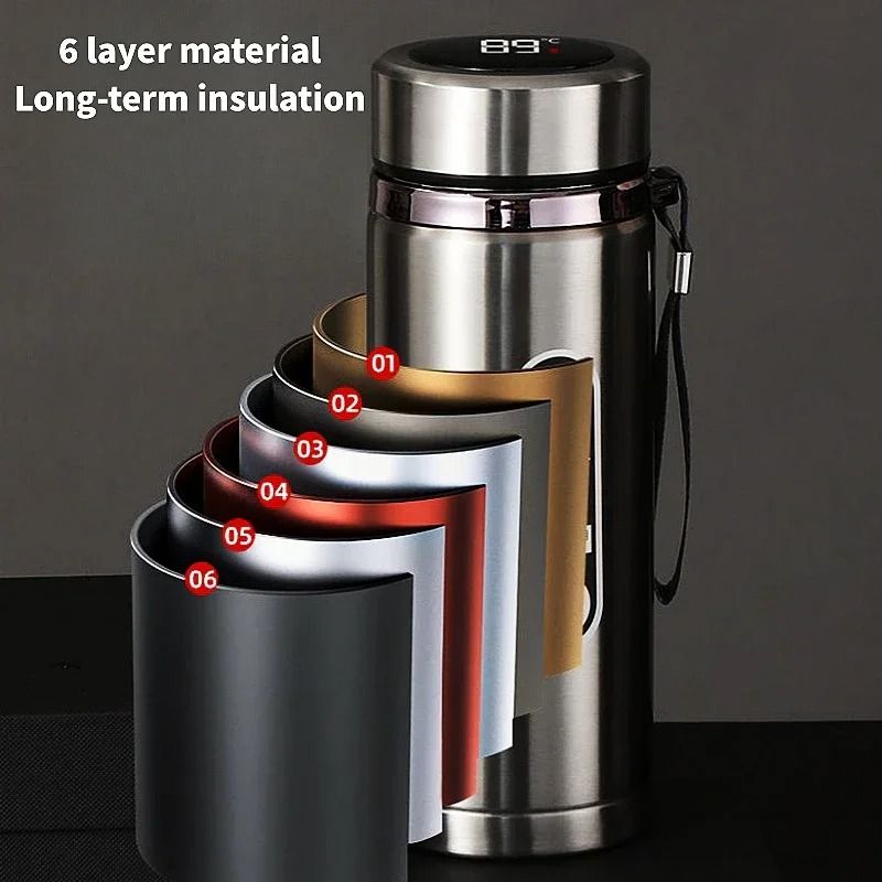 Stainless Steel Thermos Bottle with LED Temperature Display Insulated Water Bottle Vacuum Flask 500ml and 1L