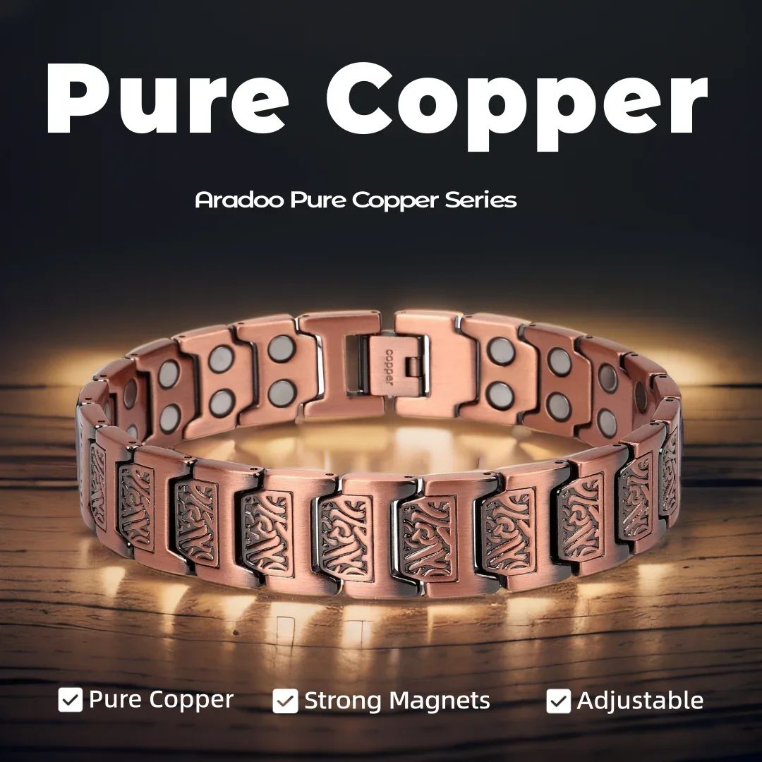 Pure Copper Magnetic Therapy Bracelet for Men, Adjustable Fit with Health Benefits