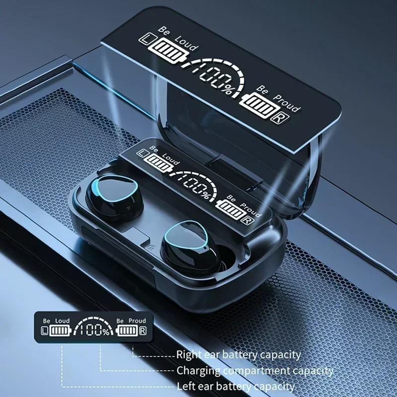 Wireless Bluetooth Earbuds with LED Display HiFi Stereo Sound & Hands Free Calling for Smartphones