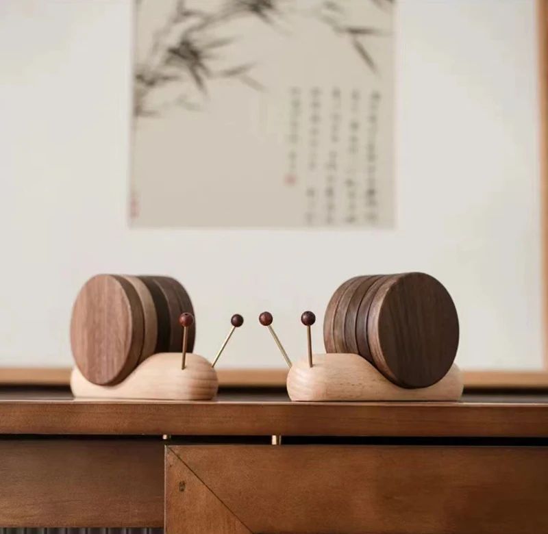 Black Walnut Cartoon Snail Decompression Insulated Tea Coaster