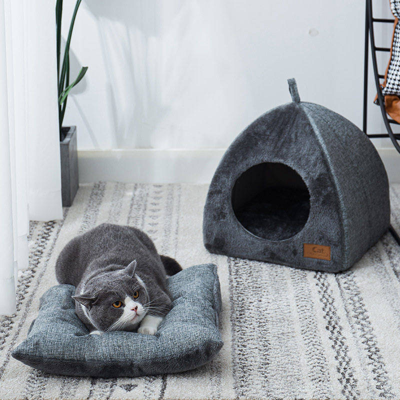 New Triangular Enclosed Cat House, Warm Plush Pet Bed for Deep Sleep, Cozy Shelter for Cats and Small Dogs, Pet Gift