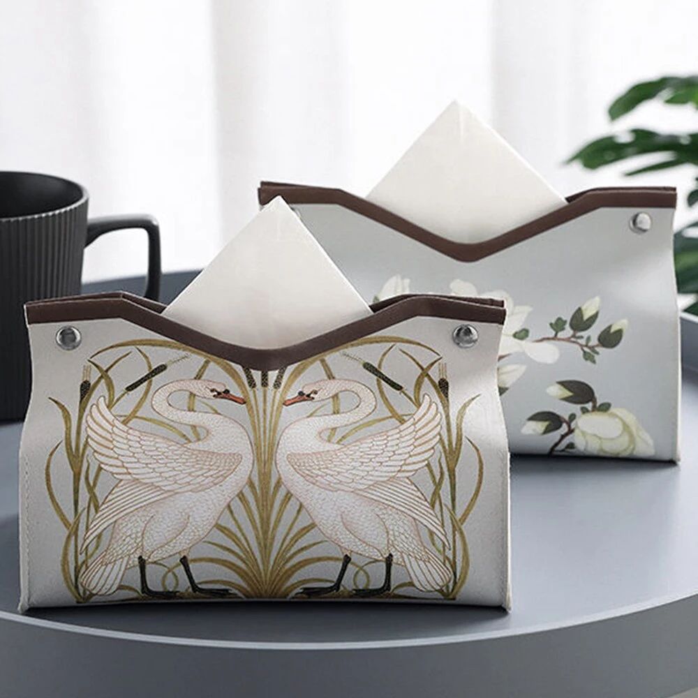 Vintage Floral PU Leather Tissue Box Cover for Living Room and Kitchen Decor