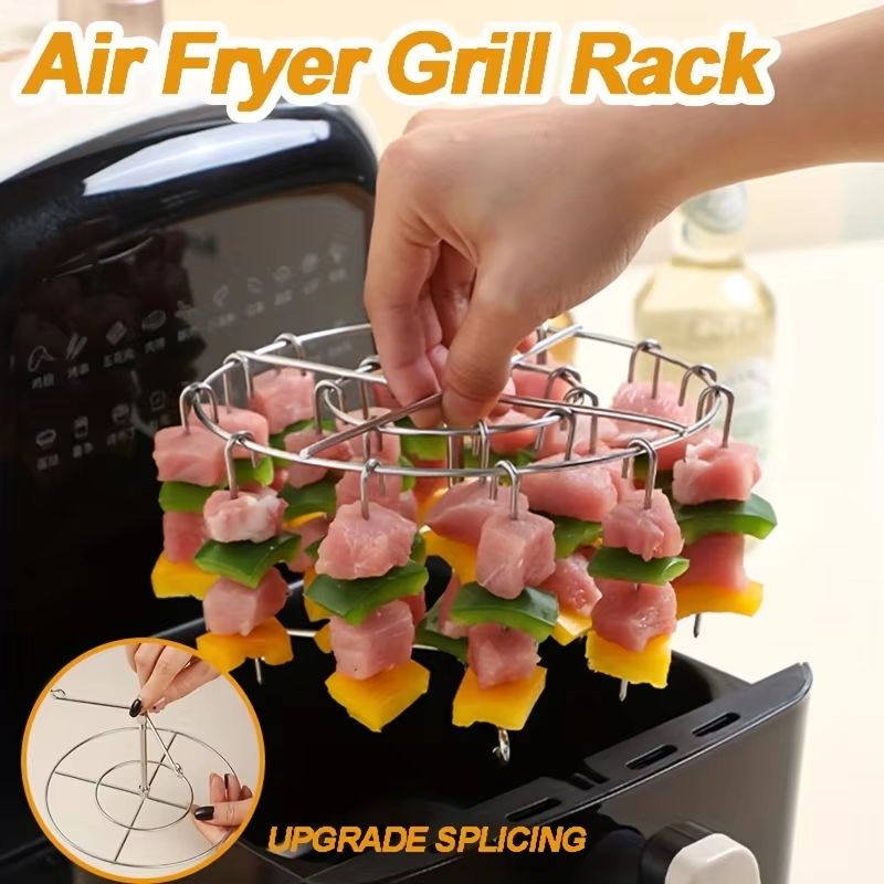 Stainless Steel Air Fryer Grill Rack With Hanging Skewers for Barbecue and Oven