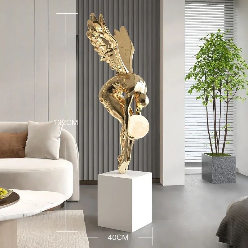 Luminous Wing Sculpture – Nordic Resin Angel Figure Modern Living Room Decor Statue