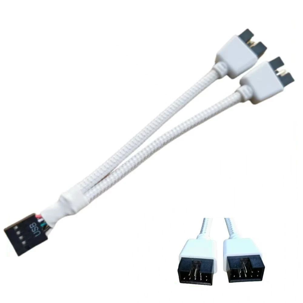 Dual 9-Pin USB Internal Splitter Cable – 1 to 2 USB 2.0 Motherboard Header Extension