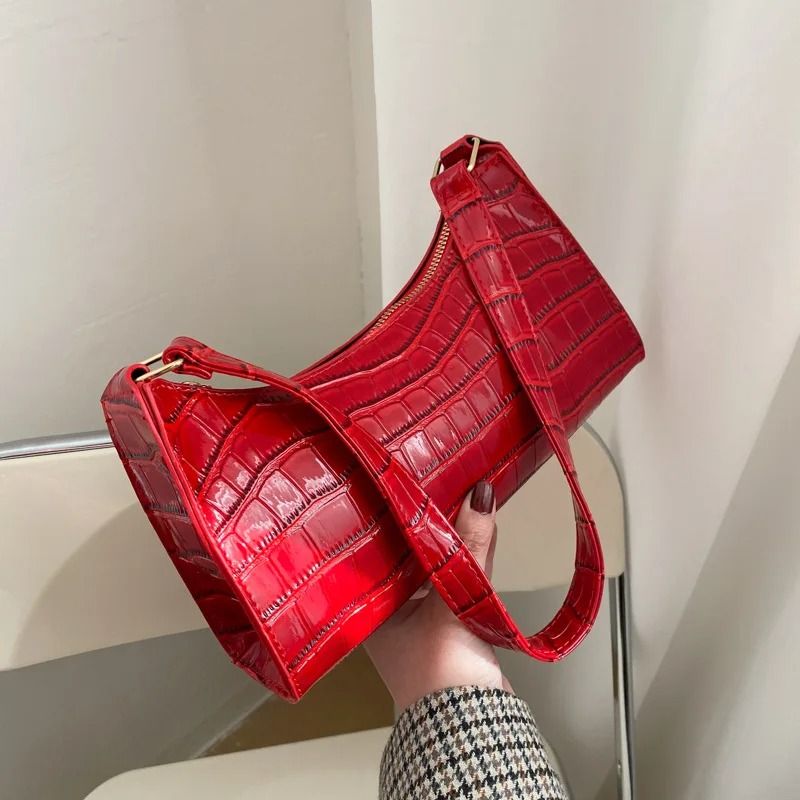 Elegant Alligator Pattern PU Leather Underarm Handbag Small Retro Messenger Bag for Women
