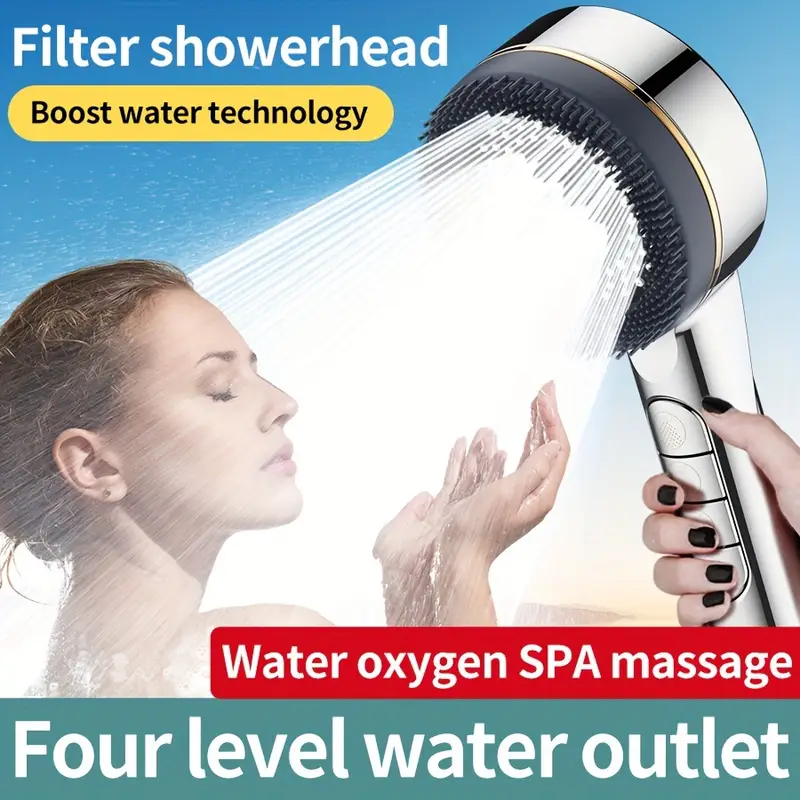 Adjustable Four-Speed Handheld Shower Head with Water Heater Booster and Bathroom Bracket Set