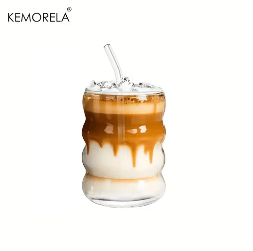 Cute Caterpillar Cups with Straws Wave Design Glass Cup with Straw 1 to 2 PCS