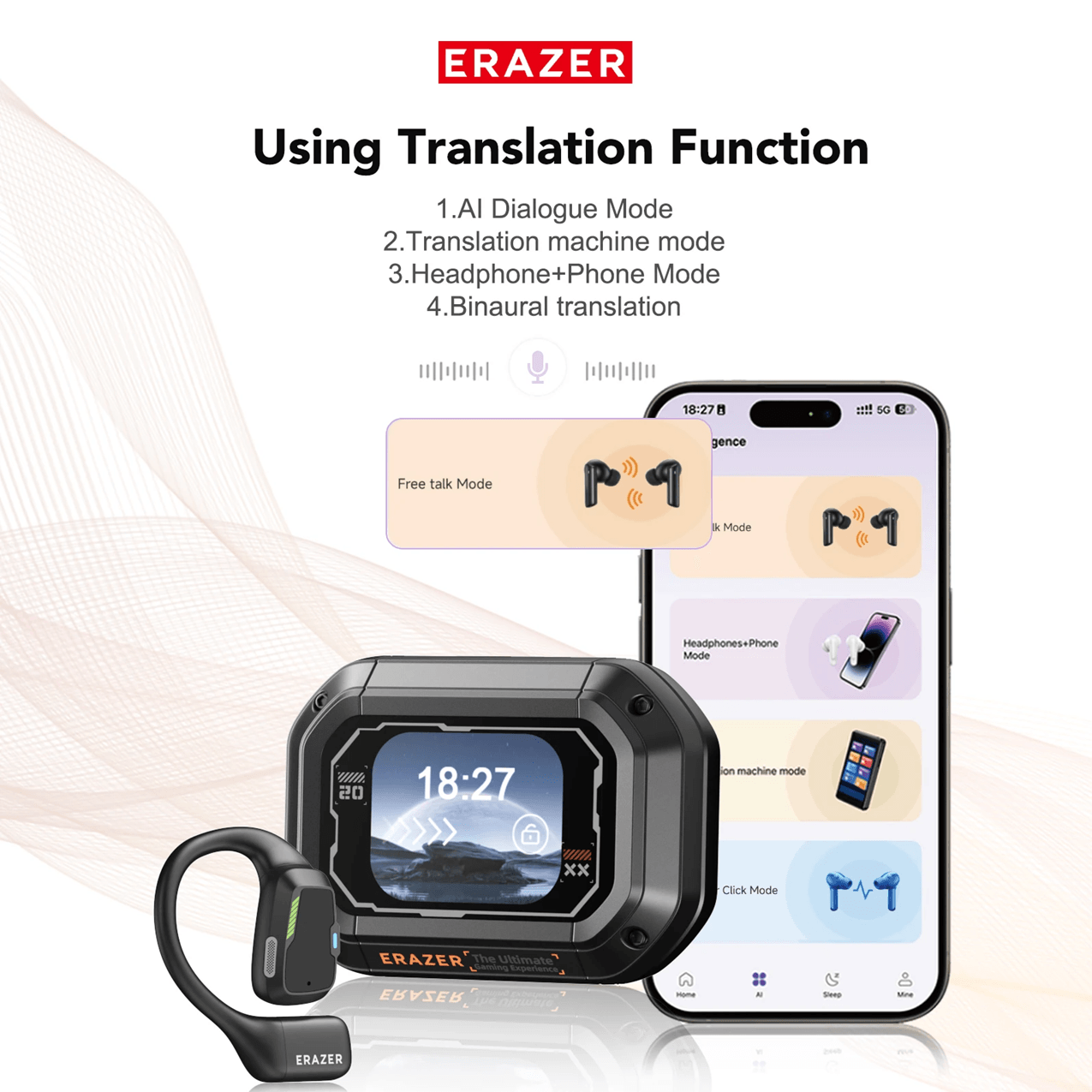 Erazer XP6 AI Bluetooth Earphones with Sleep Mode and Real Time Translation