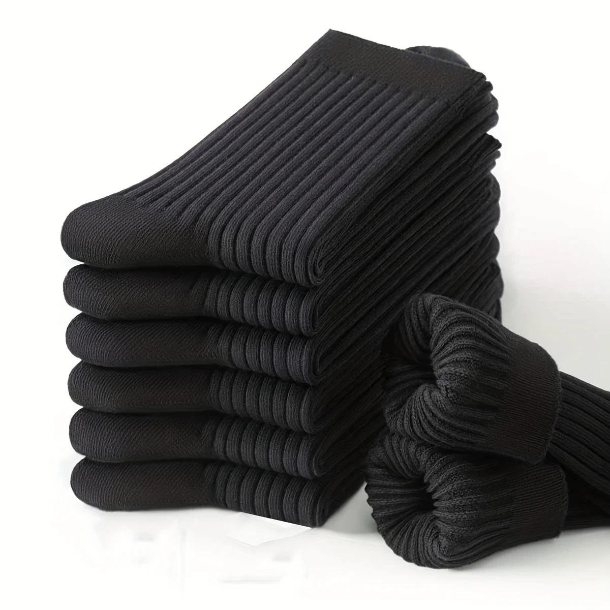 Mens Black Dress Socks Mid Calf Breathable Business Socks Pack of 6