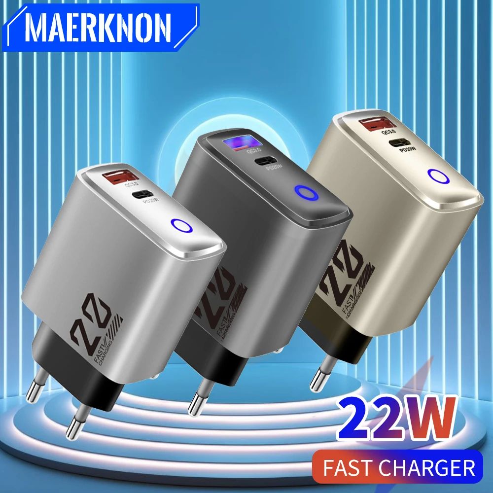 22W USB-C Fast Charger Dual Port Wall Adapter with Quick Charge 3.0 for iPhone & Android