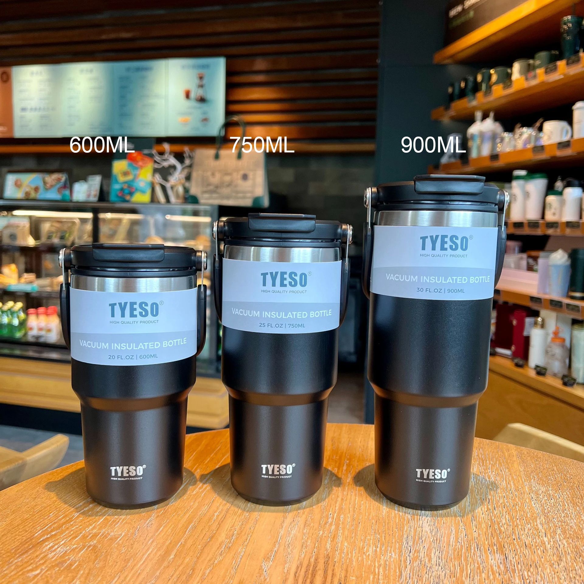 Vacuum Flask Car Water Bottle, 304 Stainless Steel Coffee Cup with Leak-Proof Lid, Handle & Non-Slip Base