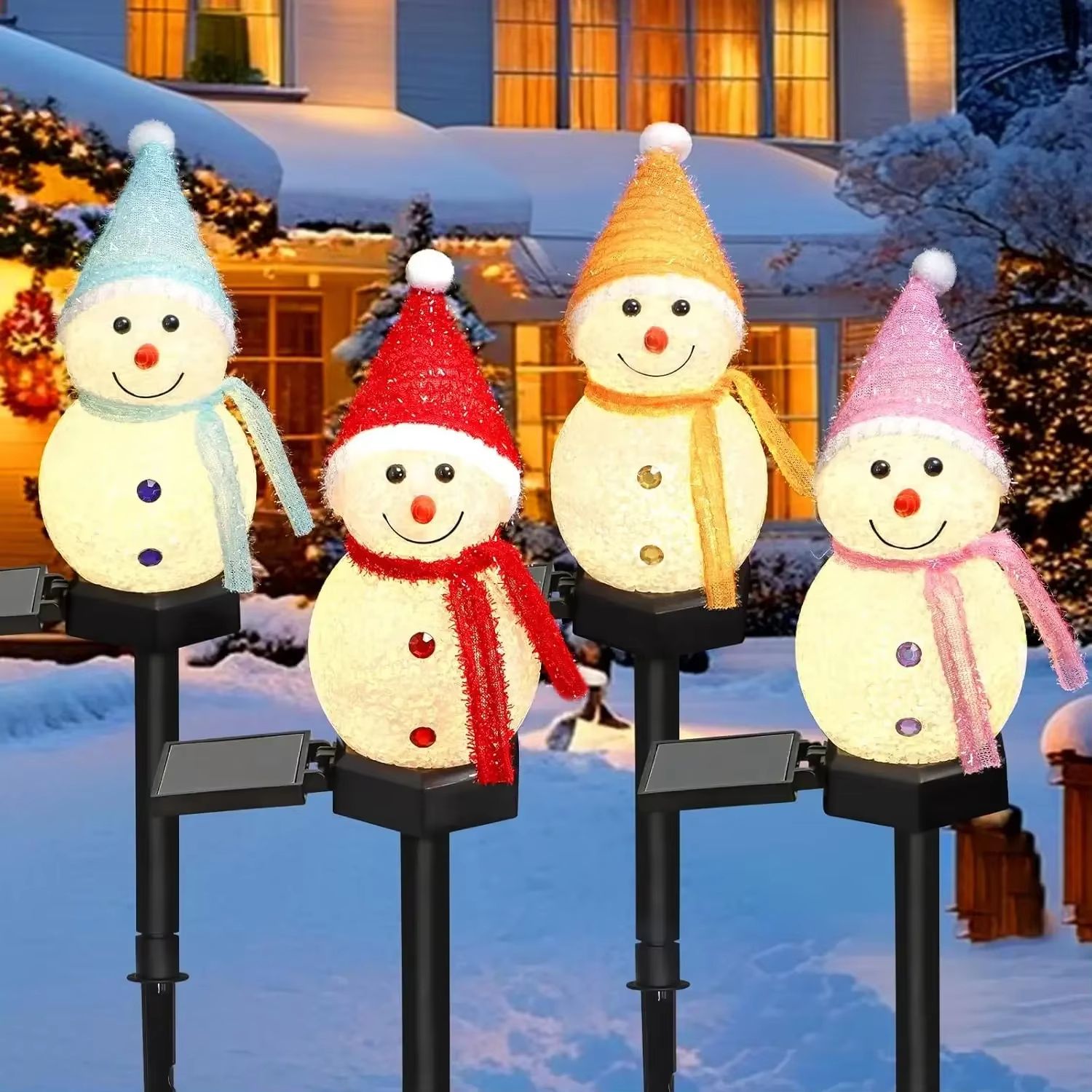 Solar Snowman Pathway Stake Light – Waterproof solar snowman pathway lights for Christmas Yard Decor