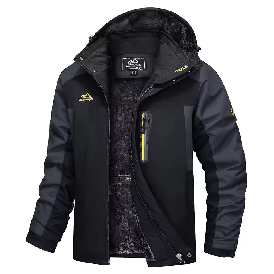 Mens Waterproof Ski Jacket with Fleece Lining and Removable Hood
