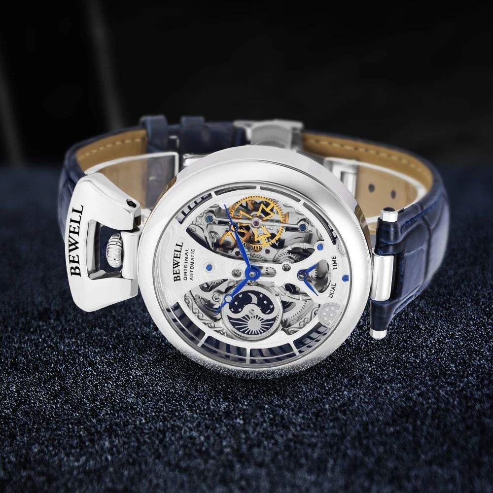 High-End Automatic Mechanical Men's Watch with Skeleton Dial & Leather Strap