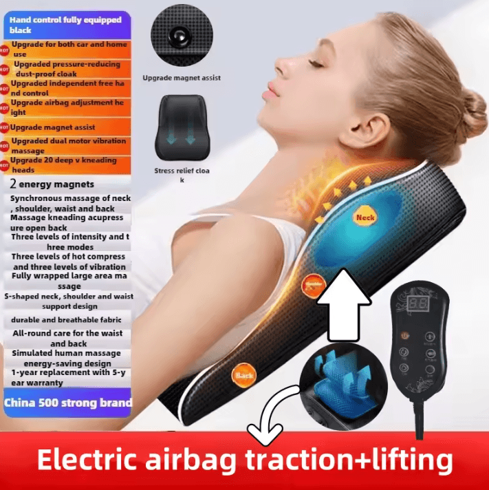 Electric Shiatsu Head, Neck and Cervical Traction Body Massager – Heated Vibration Car and Home Back Pillow