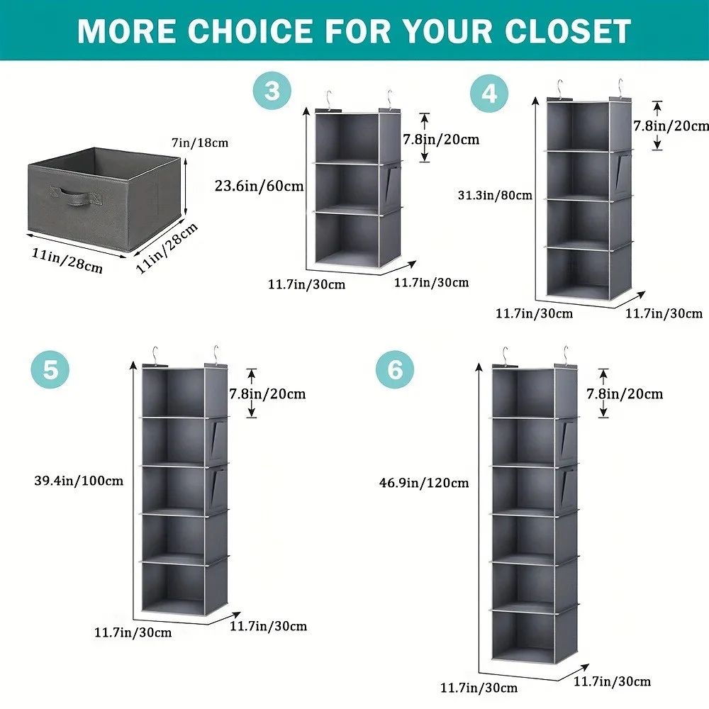 Foldable 6-Shelf Hanging Closet Organizer Storage with 2 Hooks for Shoes Caps Clothes Pants Space Saving Wardrobe