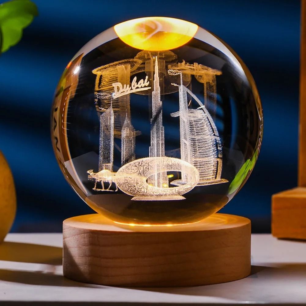 3D Laser Engraved Crystal Ball Night Light