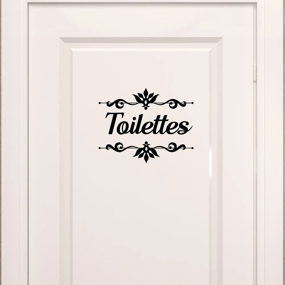 French Bathroom Door Sticker Waterproof Toilet Door Decal Floral Vinyl Wall Decor
