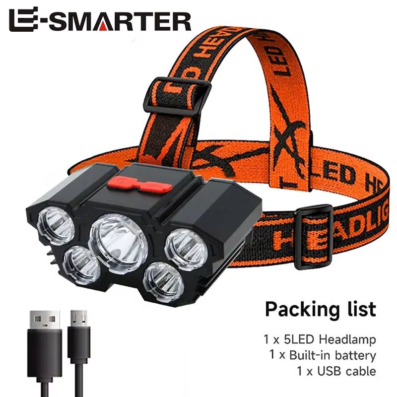 USB Rechargeable 5-LED Headlamp With 4 Lighting Modes