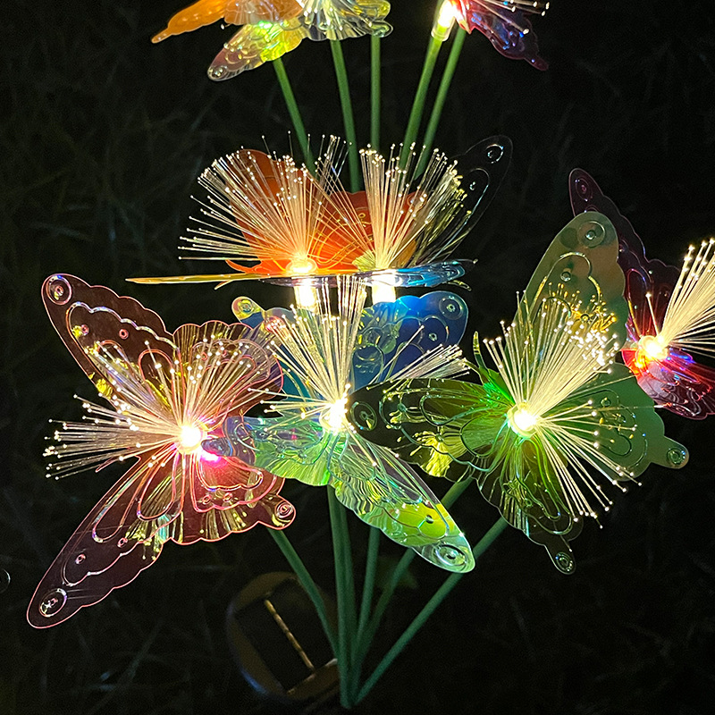 Solar Butterfly Garden Lights Outdoor Fiber Optic Lawn Decor Head Waterproof