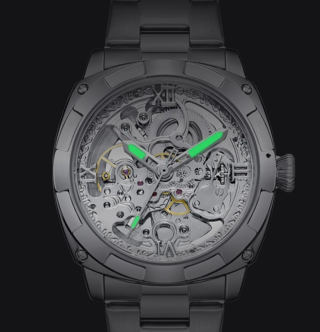 Luxury Skeleton Automatic Men's Tonneau Watch – Waterproof Stainless Steel