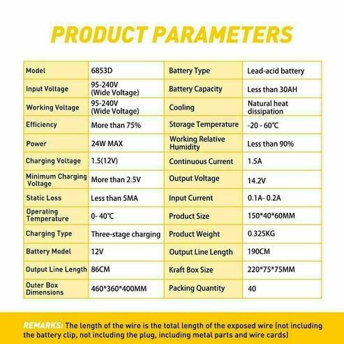 Automatic Smart Battery Charger, Car Auto Trickle Maintainer, Multi-Protection Features