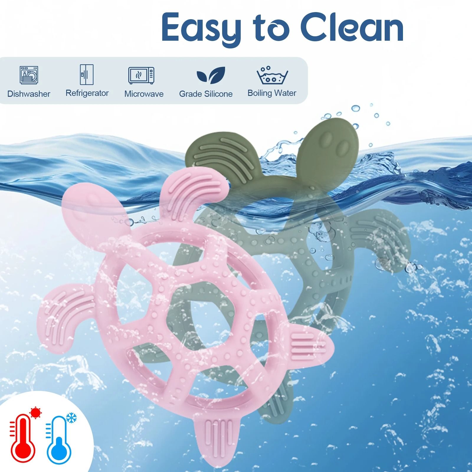 Silicone Turtle Baby Teether – Food-Grade Cartoon Animal Molar Toy