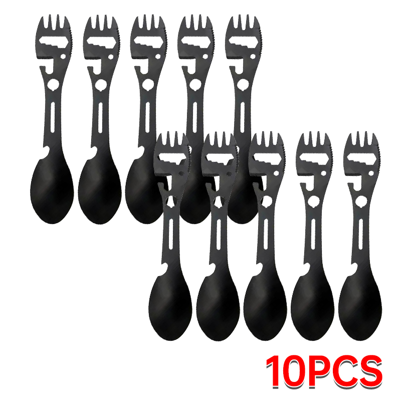Stainless Steel Camping Utensils Set, Outdoor Survival Gear, Travel Cutlery with Fork Spoon Opener for Hiking Tableware