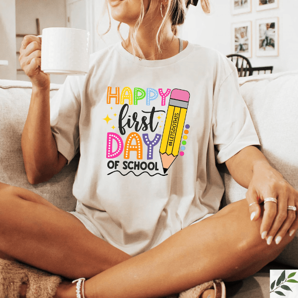 Comfort Colors Happy First Day of School Teacher Shirt | Teacher Squad Back to School Tee
