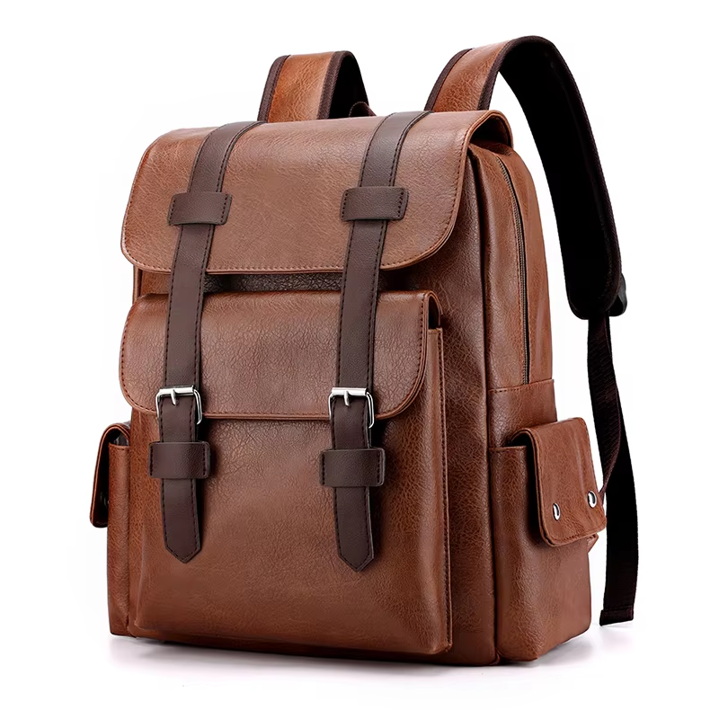 PU Leather Laptop Backpack Large Capacity Travel School Bag