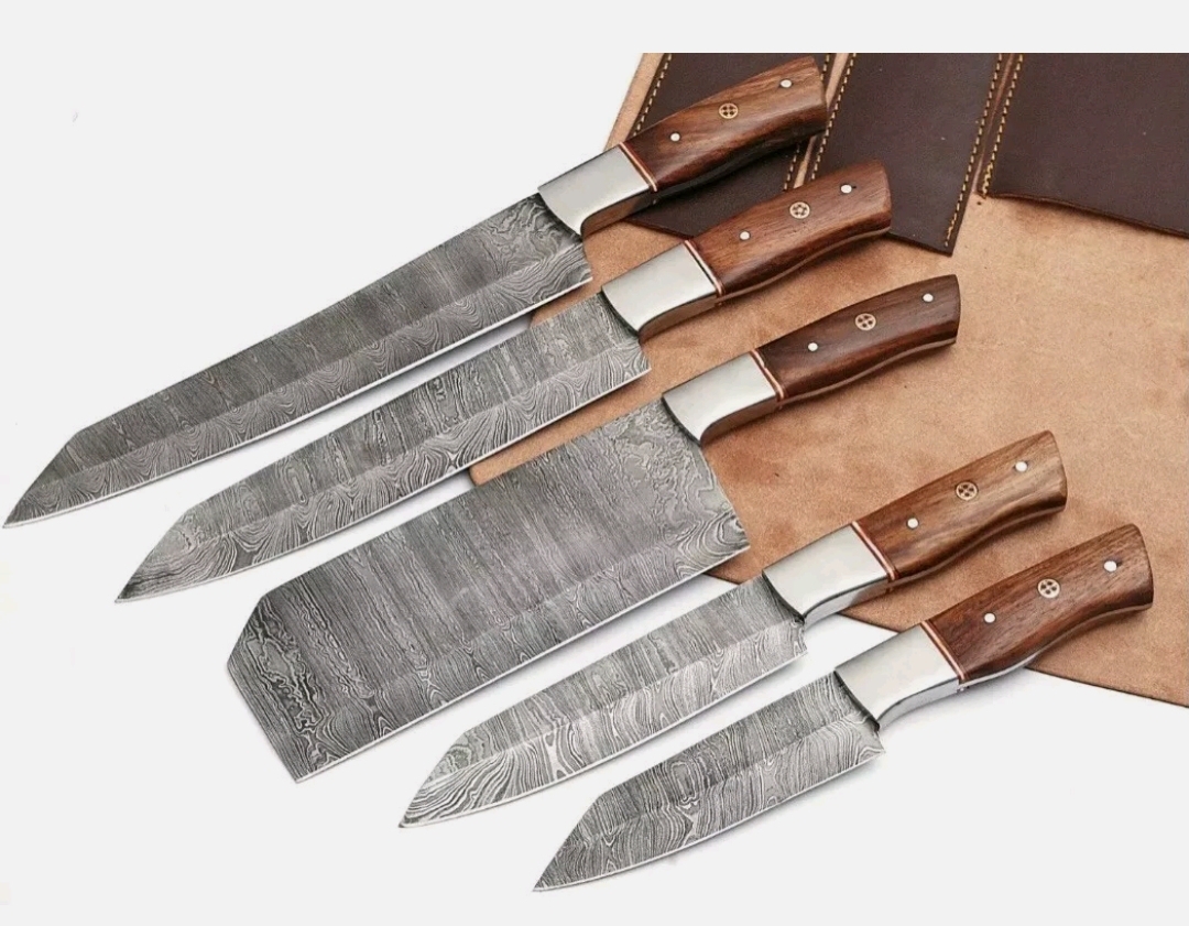 Damascus Chef Set Of 5 Pieces ,Custom Handmade Chef Set , Handmade Damascus Chef Set ,Personalized Gift For Mother ,