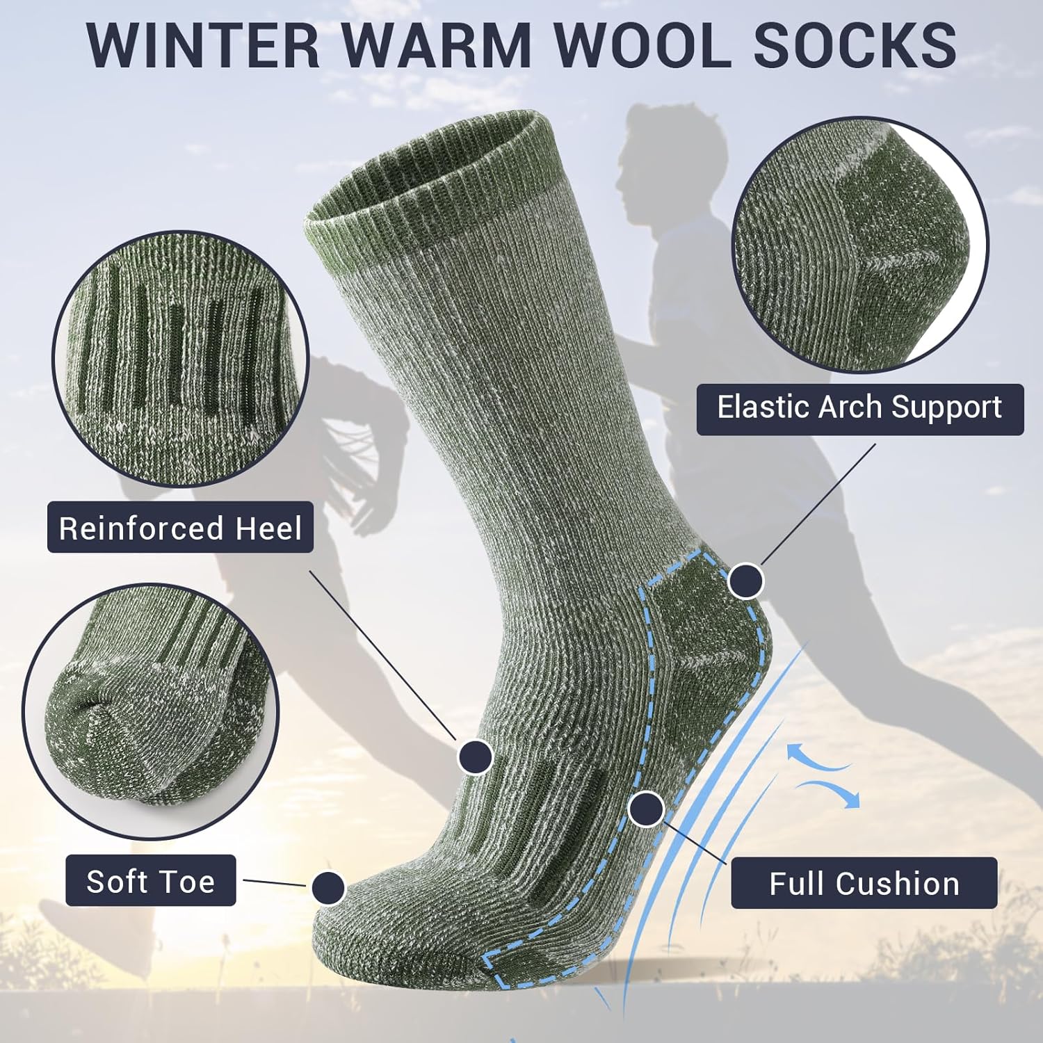Ultra Warm Merino Wool Socks for Men & Women, Thermal Winter Hiking Socks, Breathable Boot & Skiing Socks