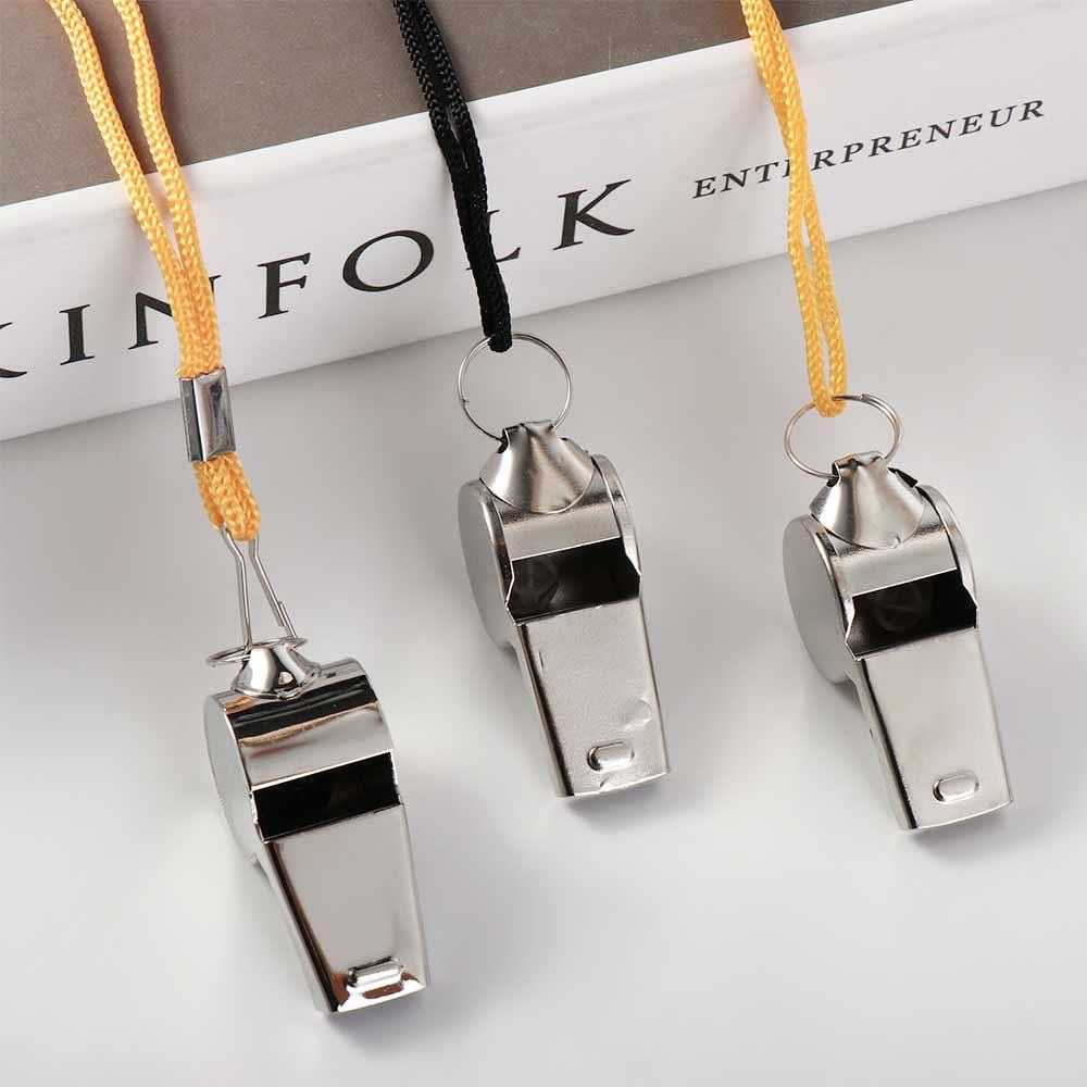 Professional Stainless Steel Sport Referee Whistle, Loud Metal Portable Whistle with Rope