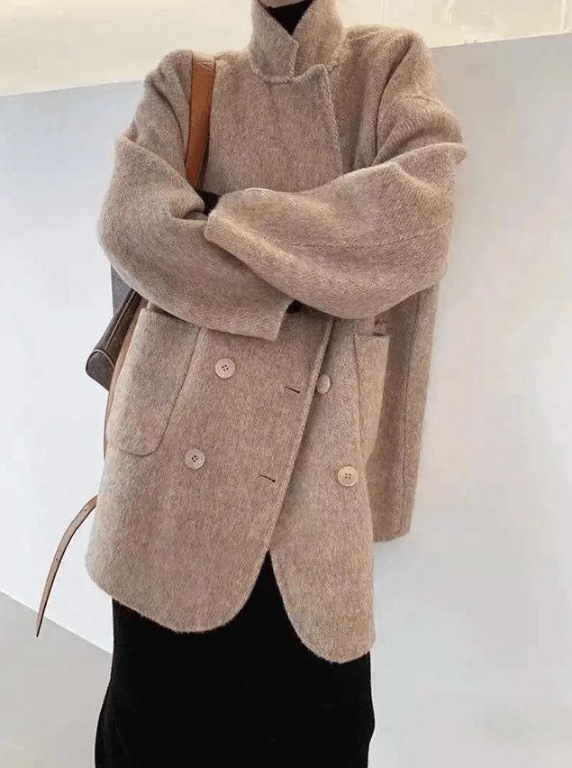 Womens Wool Cashmere Coat Long Sleeve Loose Fit Winter Jacket